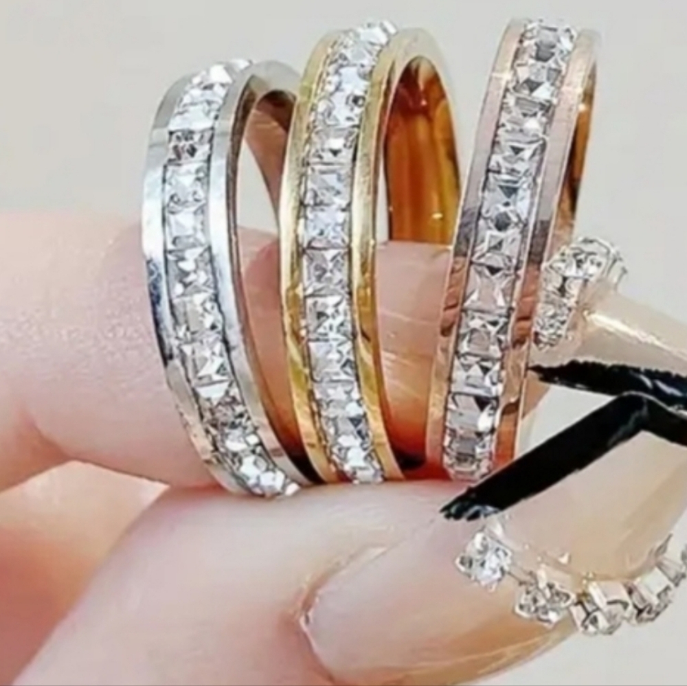 New Princess Cut Eternity Band Ring Yellow Gold Over Stainless Steel Size 5